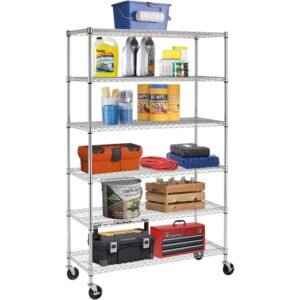 18"D X 48"W X 72"H Good Quality Chrome 6 Tiers Adjustable Heavy Duty Wire Shelving with Wheels
