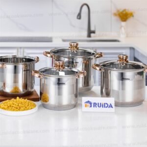 4/6/8PCS Large Capacity Stainless Steel Stockpot Cookware with Gold Handles 4/6/8PCS Large Capacity Stainless Steel Stockpot Cookware with Gold Handles