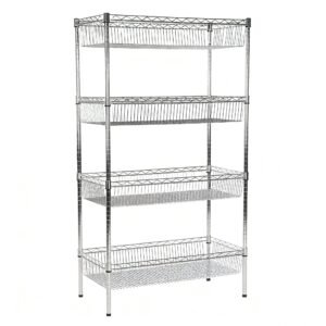 4-Tier Chrome Wire Shelving Unit with Baskets, Wire Basket Shelf