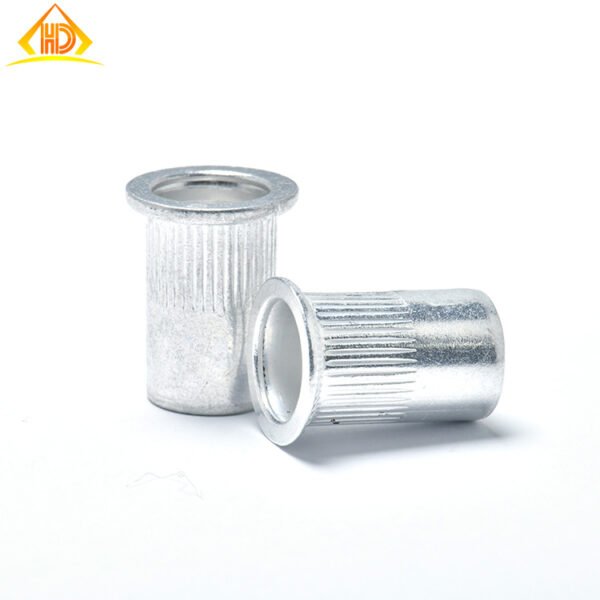 Al Flat Head Knurled Body M8 Rivet Nut 10mm with Open End Al Flat Head Knurled Body M8 Rivet Nut 10mm with Open End