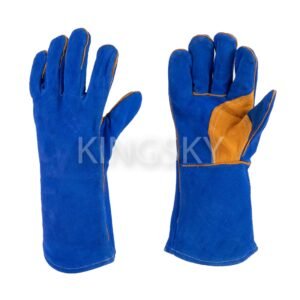 Aramid Thread Sewn Blue Cow Split Leather Reinforced Palm Welding Work Glove