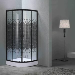 Black Aluminum Alloy Frame Mosaic Patterned Glass Shower Enclosure Bathroom