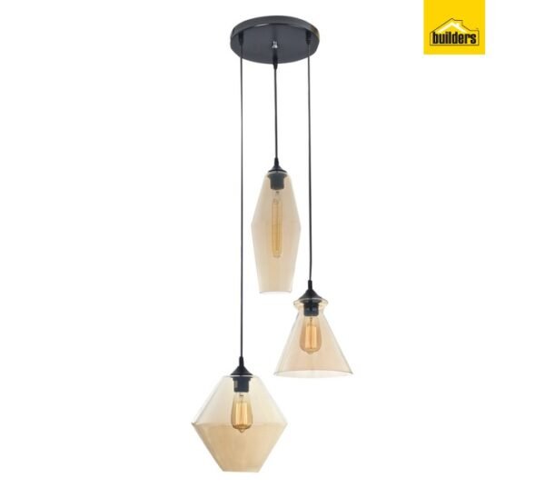Bright Star Lighting PEN7573 Amber Glass 3 Light Pendant Bla â€” Builders Store SA