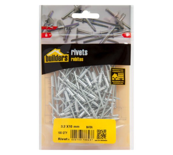 Builders 100 x Open Aluminium Bond Rivets Silver 32 x 10 mm â€” Builders Store SA