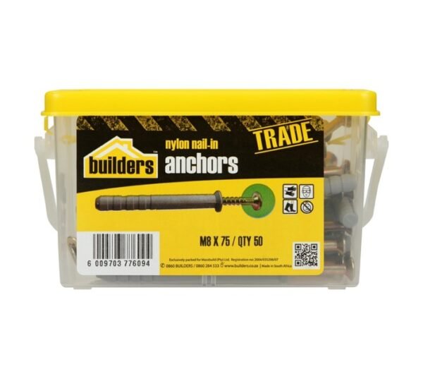 Builders 50 x Nylon Nail in Anchors 8 x 75 mm â€” Builders Store SA