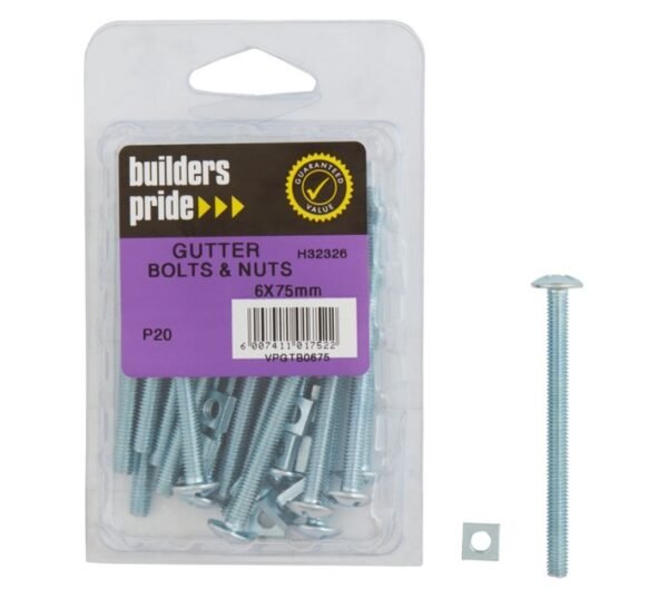 Builders 6 x 75mm Gutter Bolt and Nut â€” Builders Store SA