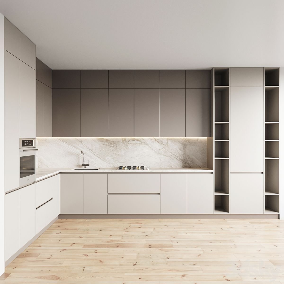 Cbmmart White Luxury Solid Wood Melamine Kitchen Set Cabinet
