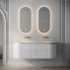 Curved Grille High End Furniture Simplicity PVC Bathroom Cabinet with Glass Basin