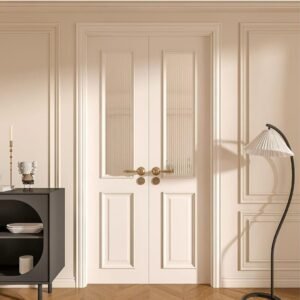 Custom Interior French Door with Reeded Glass and Solid Wood