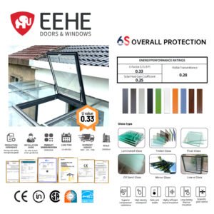 Eehe Aluminum Flat Roof Skylight with Remote Control for Sound Insulation for Villa Renovation Nfrc Certified with Tempered Glass