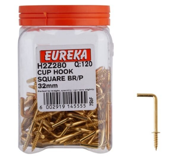 Eureka 120 x Brass Plated Square Cup Hooks 32 mm â€” Builders Store SA