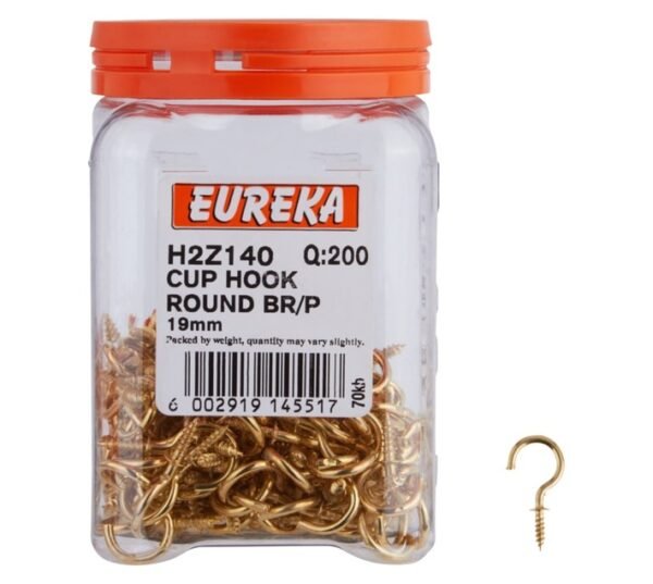 Eureka 200 x Brass Plated Round Cup Hooks 19 mm â€” Builders Store SA