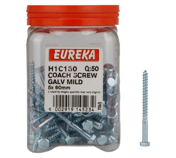 Eureka H1C130 5 x 60 mm Coach Screw Galvanised 50 Pack â€” Builders Store SA