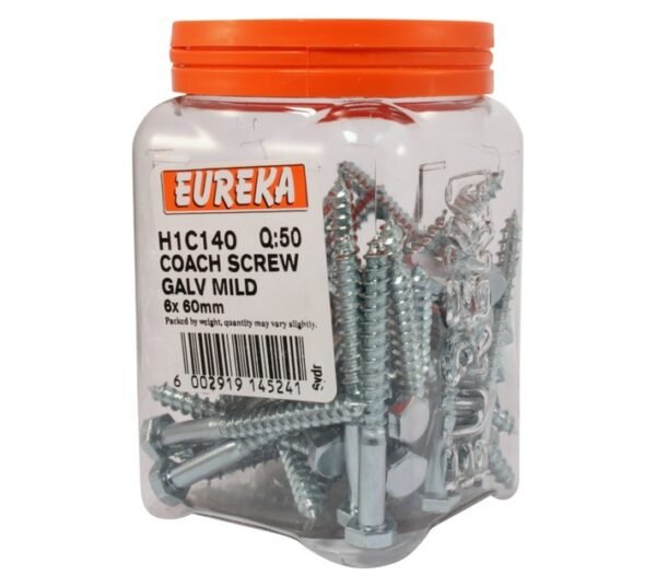 Eureka H1C140 6 x 60 mm Coach Screw Galvanised 50 Pack Eureka H1C140 6 x 60 mm Coach Screw Galvanised 50 Pack — Builders Store SA