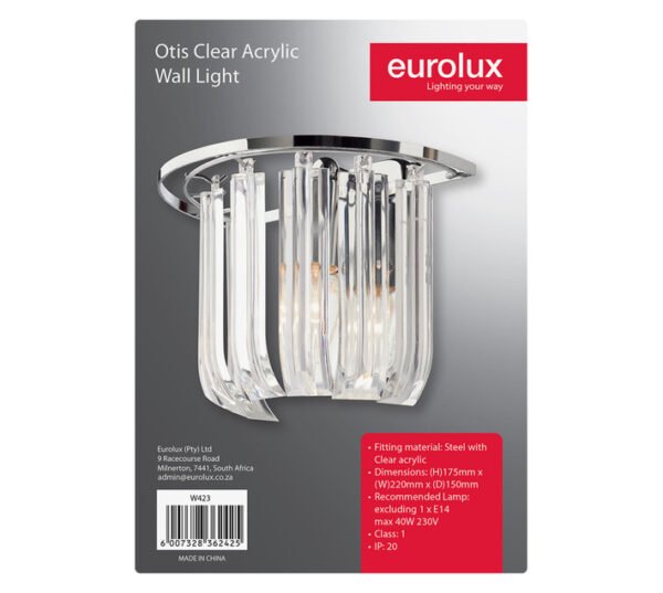 Eurolux Otis 1 Light Acrylic Wall Light Chrome â€” Builders Store SA