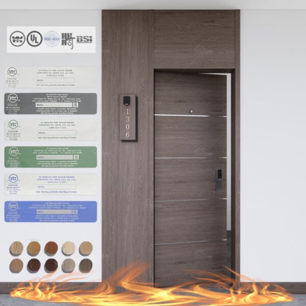 European Standard Oak Wood Interior Fireproof Door BS En-1634/BS 476 Certified Wooden Fire Rated Doors for Construction Engineering Fire Door