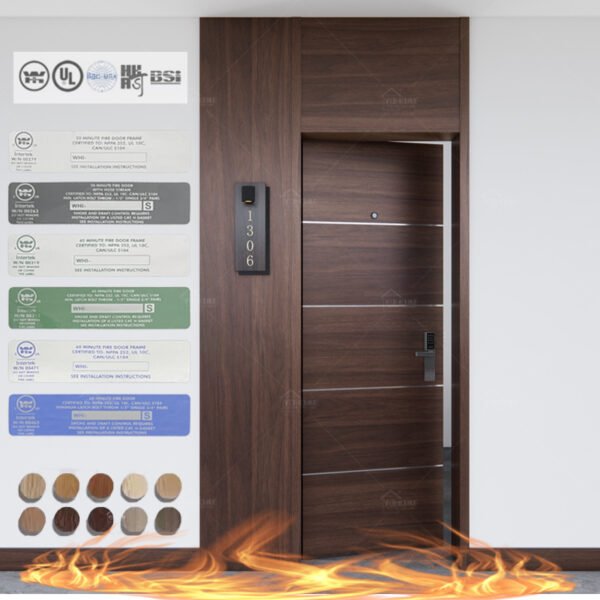 European Standard Oak Wood Interior Fireproof Door BS En-1634/BS 476 Certified Wooden Fire Rated Doors for Construction Engineering Fire Door