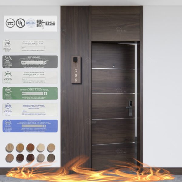 European Standard Oak Wood Interior Fireproof Door BS En-1634/BS 476 Certified Wooden Fire Rated Doors for Construction Engineering Fire Door