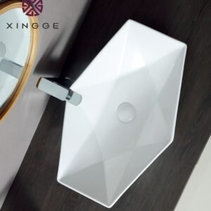Factory Diamond Hot Sales New Design Bathroom Wash Basin Ceramic White Glaze Art Basin