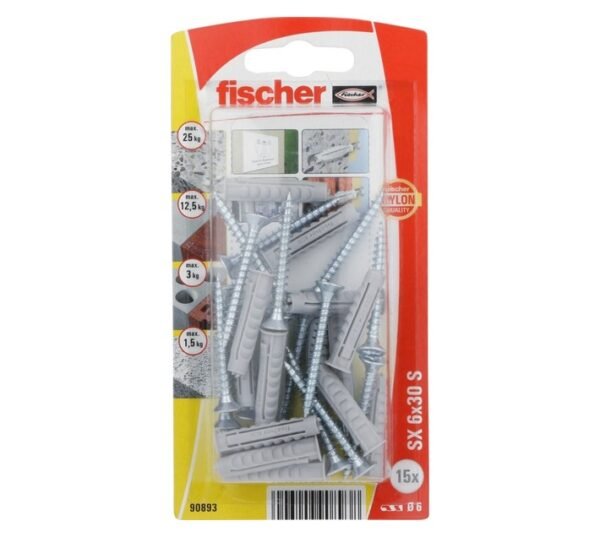Fischer Plug and Screw Nylon SX 6 x 30 SK â€” Builders Store SA
