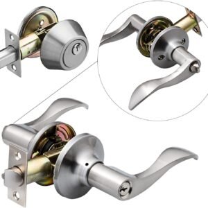 Front Door Exterior Lever Lockset with Single Cylinder Deadbolt Combination Set
