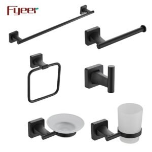 Fyeer 6 PCS Matte Black Zinc Bathroom Accessory Set Fyeer 6 PCS Matte Black Zinc Bathroom Accessory Set