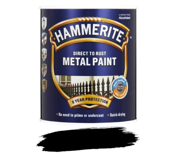 Hammerite Direct to Rust Smooth Metal Paint Black 250 ml Hammerite Direct to Rust Smooth Metal Paint Black 250 ml — Builders Store SA