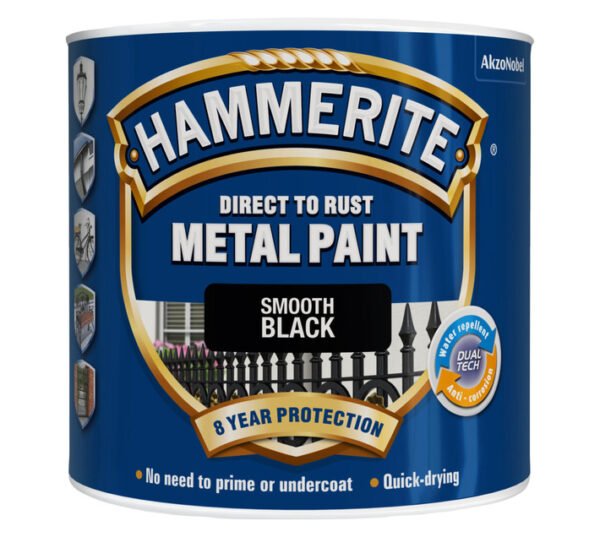 Hammerite Direct to Rust Smooth Metal Paint Black 500 ml Hammerite Direct to Rust Smooth Metal Paint Black 500 ml — Builders Store SA