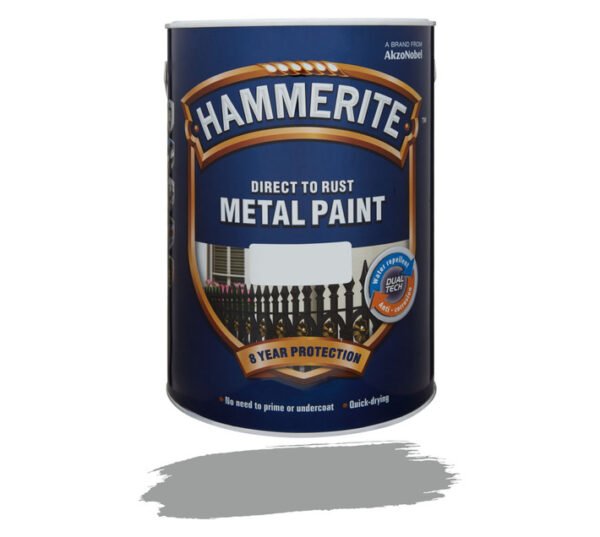 Hammerite Direct to Rust Smooth Metal Paint Silver 5 L â€” Builders Store SA