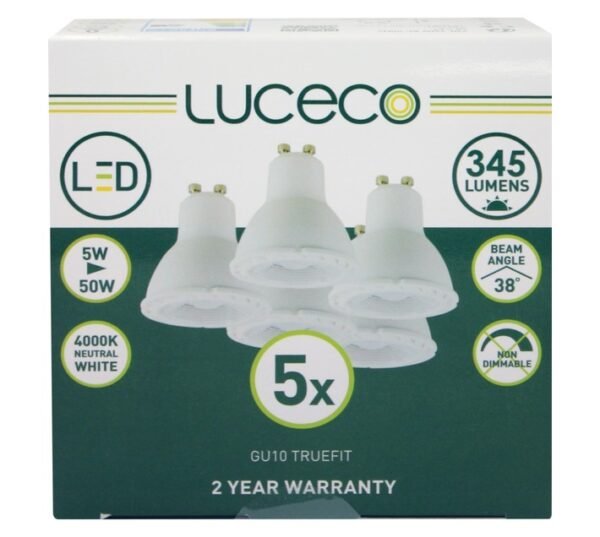 Luceco 5 x GU10 LED Globe Neutral White 5w Luceco 5 x GU10 LED Globe Neutral White 5w — Builders Store SA