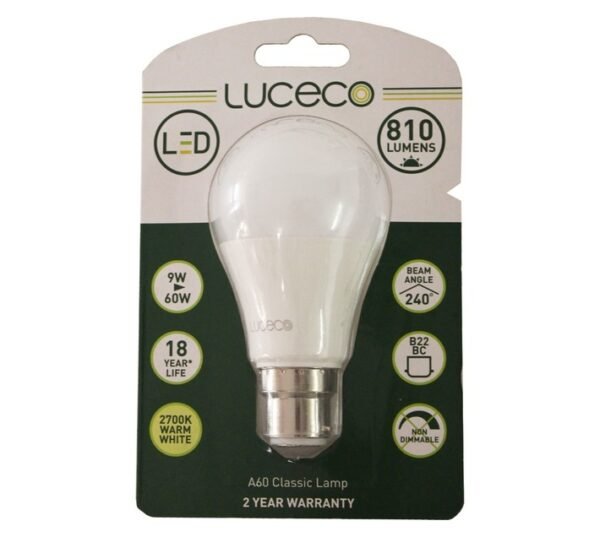 Luceco LED B22 Lamp Globe Warm White 9W â€” Builders Store SA
