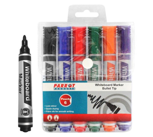 Parrot Products PW0601A 6 x Bullet Tip Whiteboard Marker Ass â€” Builders Store SA