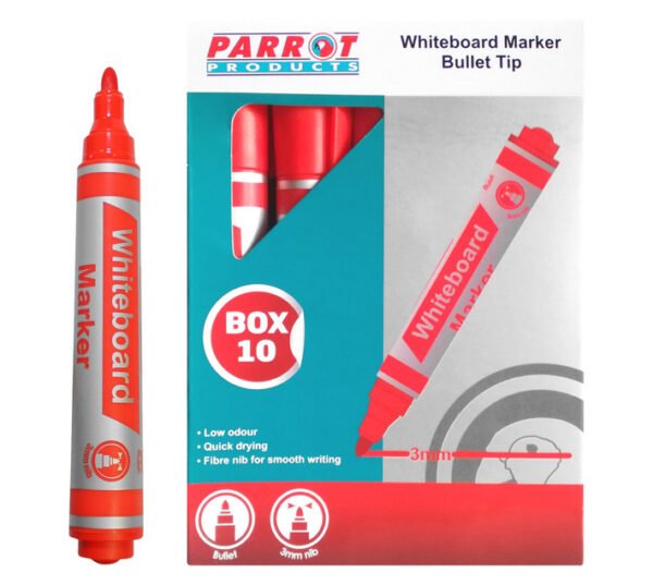 Parrot Products PW1001R 10 x Bullet Tip Whiteboard Marker Re â€” Builders Store SA