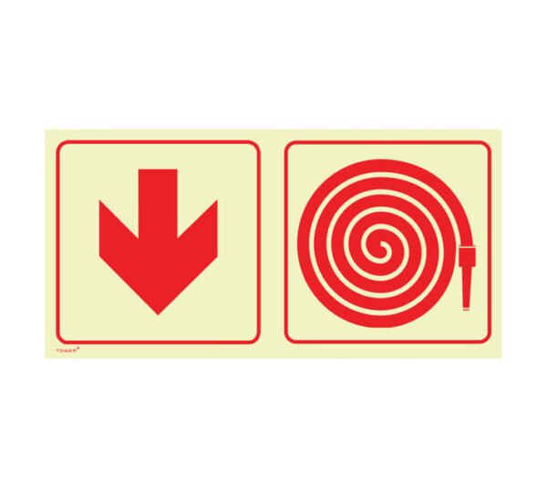 Tower Fire Hose and Red Arrow Down Sign RedWhite 380 x 190 m Tower Fire Hose and Red Arrow Down Sign RedWhite 380 x 190 m — Builders Store SA