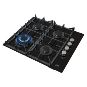 Univa 600 mm 4 Burner Gas Hob with Battery Ignition Black UG Univa 600 mm 4 Burner Gas Hob with Battery Ignition Black UG — Builders Store SA